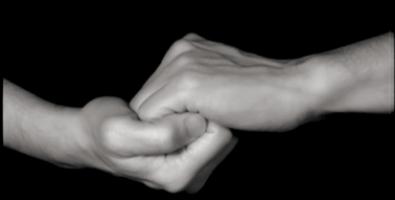 Four Hands [detail], 2001. Black-and-white video polyptych. Photo Kira Perov © Bill Viola Studio