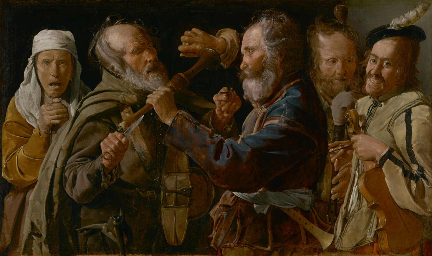 Georges de La Tour, La rissa tra musici mendicanti (The Musicians\' Brawl), 1625-1630, olio su tela, 85,7x141 cm, The J. Paul Getty Museum, Los Angeles