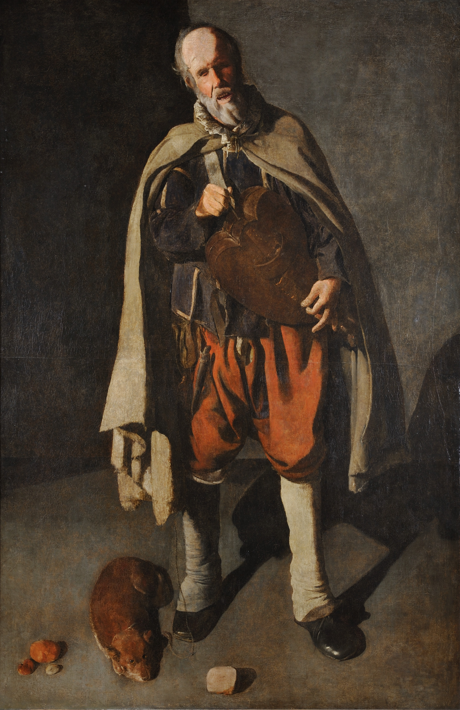 Georges de La Tour, Suonatore di ghironda con cane (A hurdy-gurdy Player with his dog/Le Vielleur au chien), 1622 - 1625, olio su tela 186 x 120 cm, Musée du Mont-de-Piété Bergues, Francia