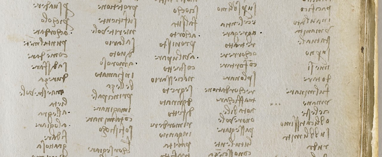 Particolare di Leonardo da Vinci, Elenco di vocaboli desunti dal Novellino di Masuccio Salernitano, Codice Trivulziano 2152, p. 9 (Milano, Archivio Storico Civico e Biblioteca Trivulziana) Comune di Milano © Tutti i diritti riservati