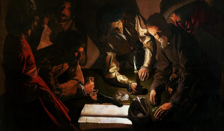 Georges de la Tour, Il denaro versato, Galleria Nazionale di Pittura B.G., Voznytskyi, Leopoli, Ucraina
