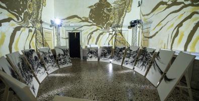 Sun Xun. Veduta dell'allestimento della mostra "Out of the Blue. Viaggio nella calligrafia attraverso Alcantara". Palazzo Reale Milano 2020