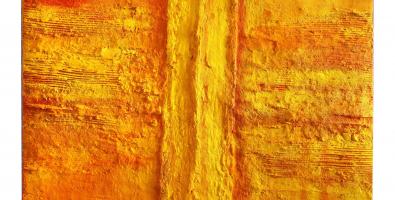 Marcello Lo Giudice, Orange yellow sun, 2017  Olio e pigmento su tela, 200x230 cm, Collezione privata