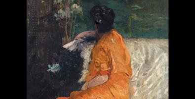 Giuseppe De Nittis Il Kimono color arancio, 1883-1884 ca olio su tavola, 42x31 cm Courtesy Marco Bertoli, Modena  © Archivio Gallerie Maspes, Milano
