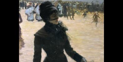 Giuseppe De Nittis Il ritorno dalle corse (La signora col cane), 1878 olio su tela, 150x90 cm Civico Museo Revoltella - Galleria d'arte moderna, Trieste © Archivio fotografico del Museo Revoltella - Galleria d'Arte Moderna, Trieste